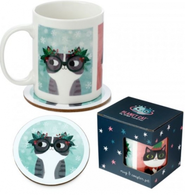 Cat Christmas Porcelain Mug & Coaster Set