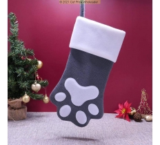 Deluxe Plush Paw Grey Knitted Stocking 40cm x 25cm