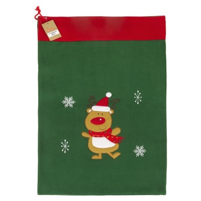 Deluxe Plush Green Reindeer Christmas Sack 50cm X 70cm