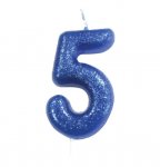 Age 5 Glitter Numeral Moulded Pick Candle Blue