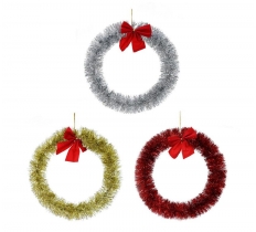 Hanging Tinsel Wreath With Bow 20Cm