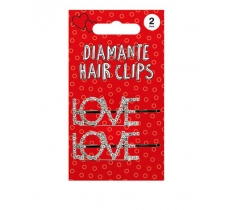 Valentines Day Metal 'Love' Diamante Hair Clips 2 Pack