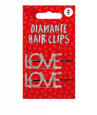 Valentines Day Metal 'Love' Diamante Hair Clips 2 Pack