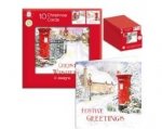 Christmas Square Painted Post Box 2 Design Card Pack Of 10