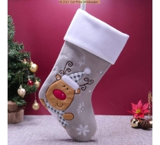 Deluxe Plush Silver White Top Reindeer Stocking 40cm X 25cm