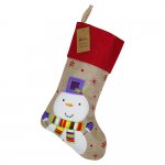 Deluxe Hessian Snowman Christmas Stocking 40cm X 25cm