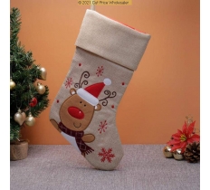 Deluxe Plush Hessian Reindeer Stocking 40cm X 25cm