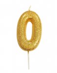 Age 0 Glitter Numeral Moulded Candle Gold