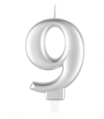 Metallic Silver Number 9 Birthday Candle