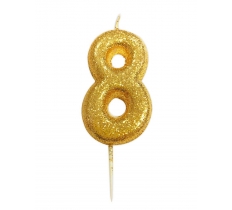 Age 8 Glitter Numeral Moulded Candle Gold