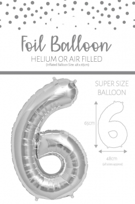 25" Number 6 Silver Foil Balloon