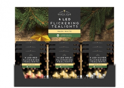 Led Mettalic Flickering Tea Lights 4 Pack