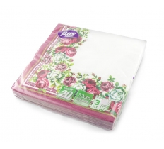 Red Rose 33cm X 33cm 3Ply Paper Napkins 20 Pack