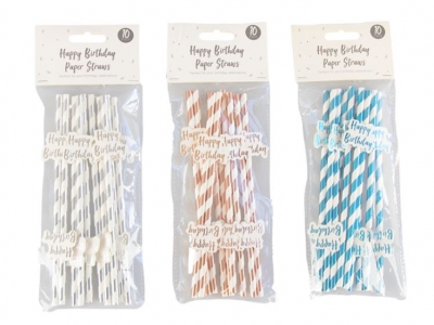 Metallic Happy Birthday Paper Straws 10 Pack