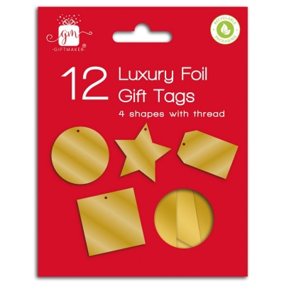 Christmas Tags 12 Foiled Gold