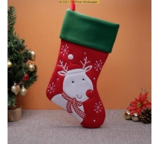 Deluxe Plush Red Green Top Reindeer Stocking 40cm X 25cm