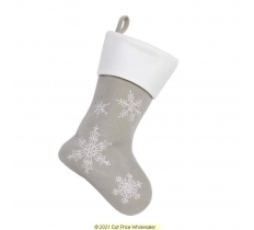 Deluxe Plush Silver Modern Snowflake Stocking 40cm X 25cm