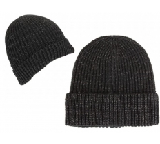 Womens Rib Knit Black Lurex Beanie Hat