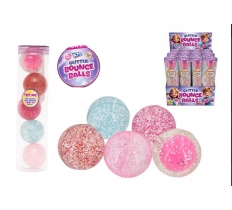 5pc Bouncy Balls In Tube (4pc Glitter and 1pc Light Up)