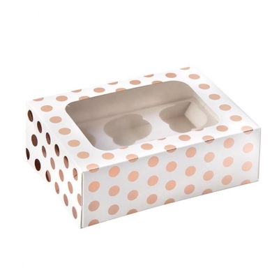 Rose Gold Polka Dot Cupcake Box For 6 Cupcakes Foil