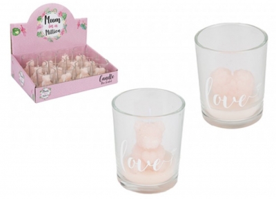 Scented Rose Bear & Heart Candles In Glass