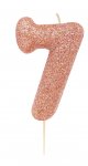 Age 7 Glitter Numeral Moulded Pick Candle Rose Gold