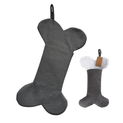 Deluxe Plush Knitted Grey Bone Shape Stocking 40cm X 25cm