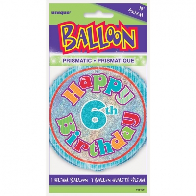 Age 6 Birthday Prism Round Foil Balloon 18"