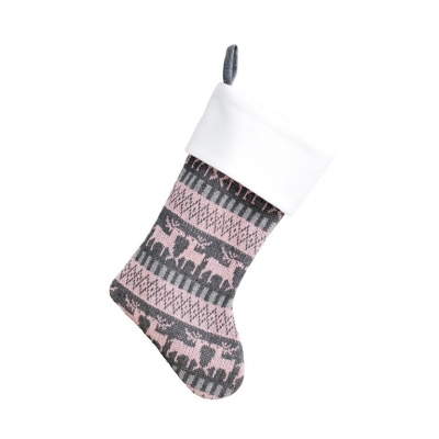 Deluxe Plush Grey Pink Nordic Reindeer Stocking 40cm X 25cm