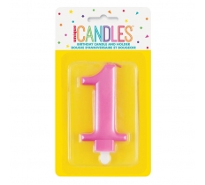 Metallic Pink Number 1 Birthday Candle