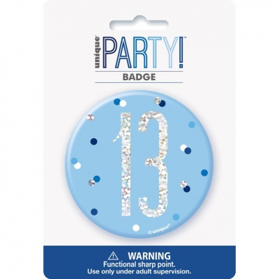 Birthday Blue Glitz Number 13 Badge