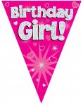 Party Bunting Birthday Girl Pink 11 Flags 3.9M