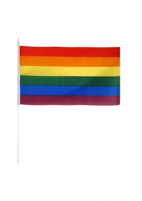 RAINBOW PRIDE HAND FLAG (29CM X 17CM)WOODEN STICK