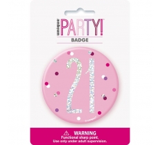 Birthday Pink Glitz Number 21 Badge