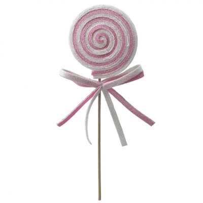 Christmas Lollipop Pick Pink And white 32cm