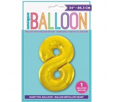 Gold Number 8 Shaped Foil Balloon 34"