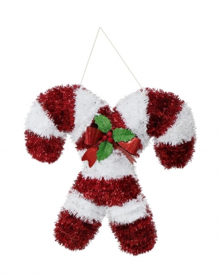 TINSEL CROSS CANDY CANE 47x45cm