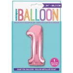 Lovely Pink Number 1 Shaped Foil Balloon 34"