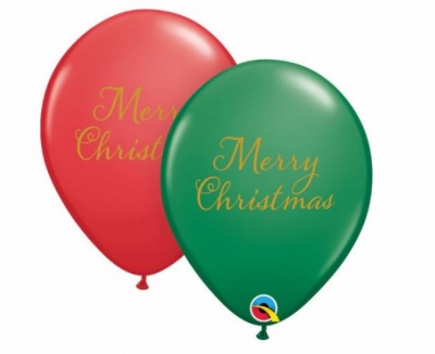 Qualatex 11" Green & Red Merry Christmas Balloons