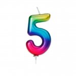 Age 5 Metallic Numeral Moulded Pick Candle Rainbow