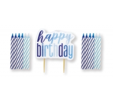 Blue Happy Birthday Pick Candle & Spiral Candle Set 13pc