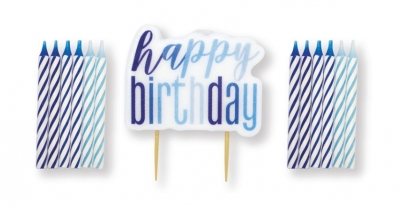 Blue Happy Birthday Pick Candle & Spiral Candle Set 13pc