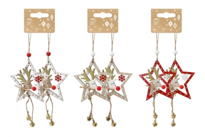 Hanging Star With Reindeer And Bells 2Pc