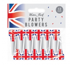 Union Jack Printed Party Blowers 12 Pack