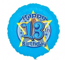 Blue Stars Happy 13th Birthday Standard Holographic Balloon