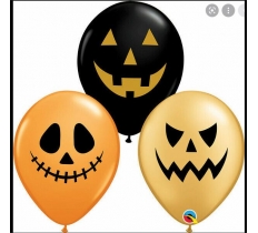 Halloween 11" Jack Face Balloons Black Orange & Gold 25 Pack