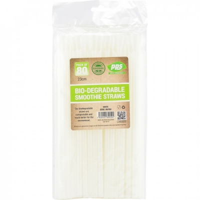 Party Straws Smoothie Plastic White Bio Degradable 80pc