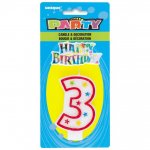 Number 3 Glitter Birthday Candle With Cake Decoration