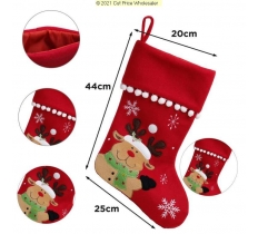 Deluxe Plush Red Pom Pom Reindeer Stocking 40cm X 25cm