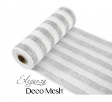 Deco Mesh Metallic Silver & White Stripe 25cm X 9.1M Pattern